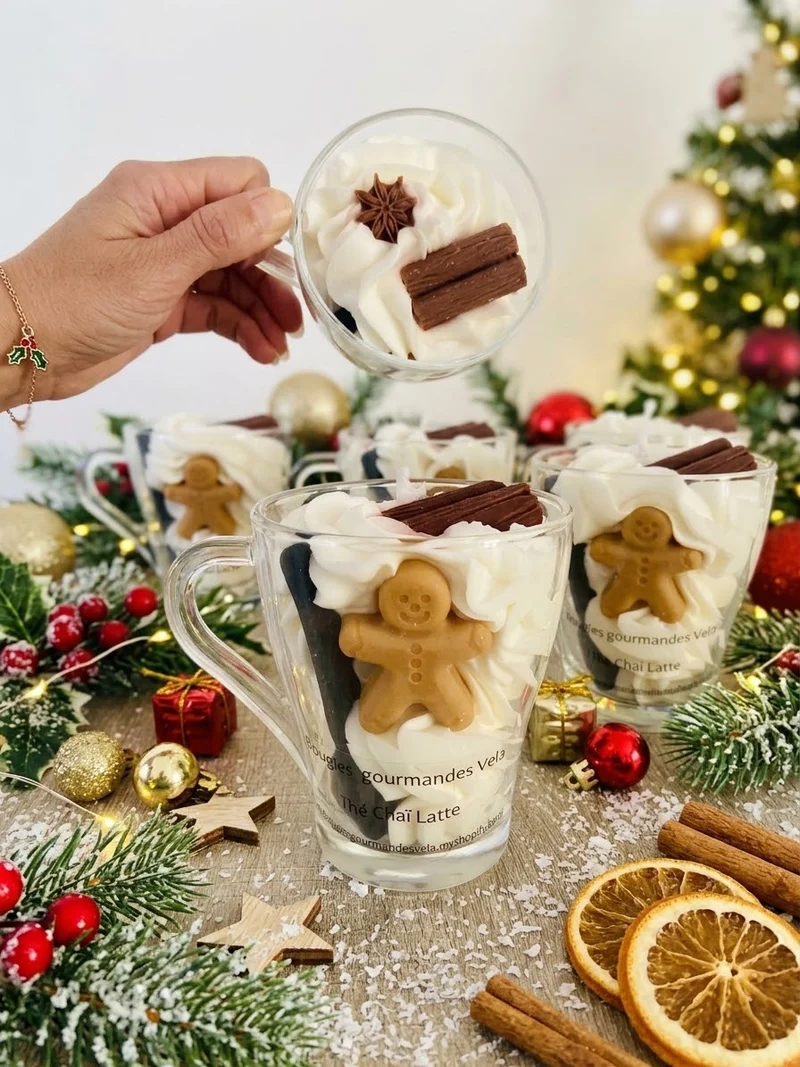 Bougie gourmande parfumée thé chai latte Bougie chantilly Bougie artisanale Bougie végétale Idée cadeau noel