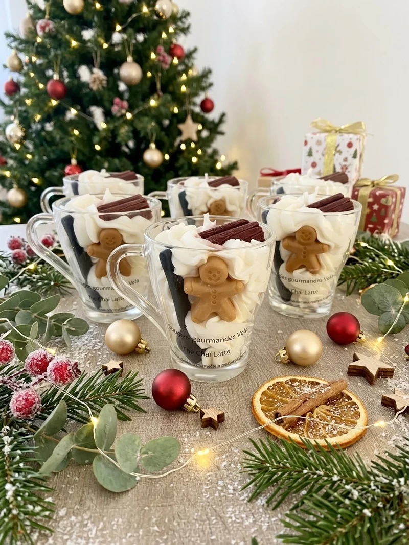 Bougie gourmande parfumée thé chai latte Bougie chantilly Bougie artisanale Bougie végétale Idée cadeau noel