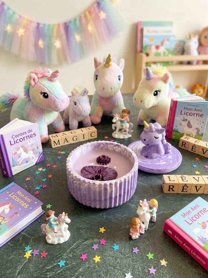 Bougie boite licorne parfum vanille Licorne Jesmonite Bougie végétale Idée cadeau