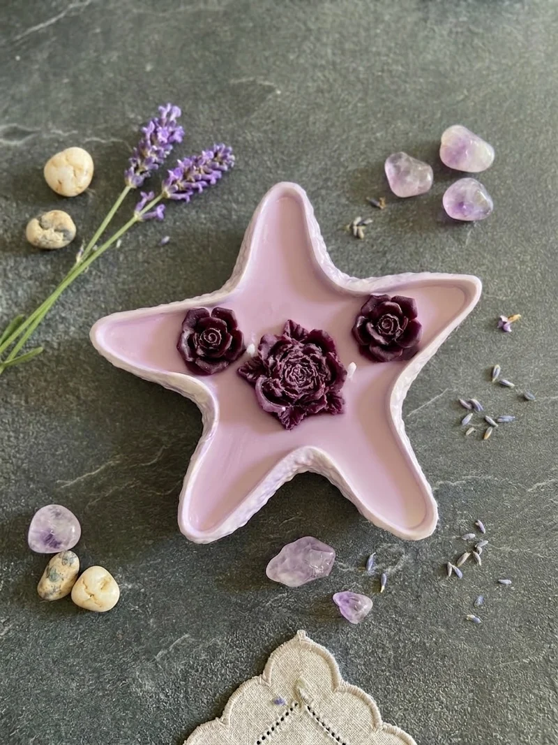 Bougie étoile violette parfum vanille Etoile Jesmonite Bougie végétale Idée cadeau