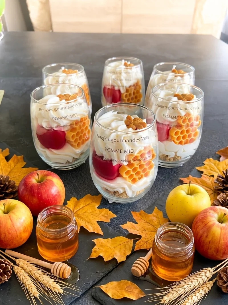 Bougie gourmande parfumée pomme miel Bougie chantilly Bougie végétale Idée cadeau noel