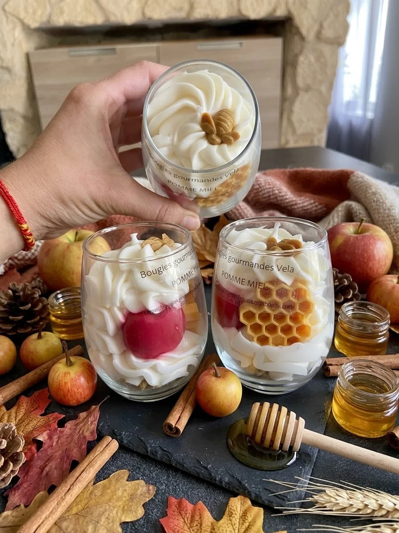 Bougie gourmande parfumée pomme miel Bougie chantilly Bougie végétale Idée cadeau noel