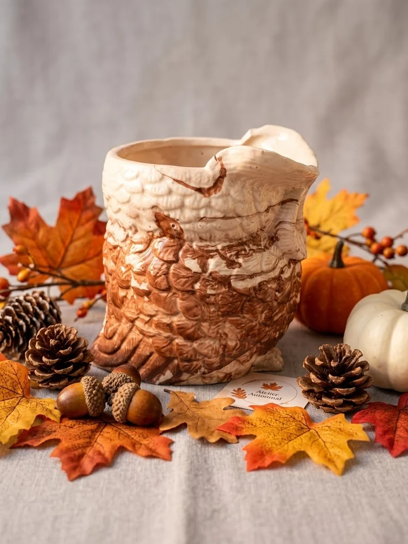 Bougie gourmande hibou automne Bougie parfumée caramel Hibou Jesmonite Bougie végétale Idée cadeau
