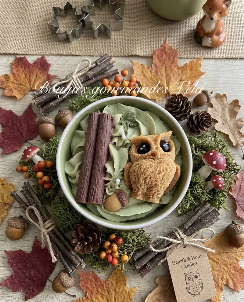 Bougie gourmande automne hibou Bougie parfumée cookie chocolat Bougie chantilly Bougie végétale Idée cadeau