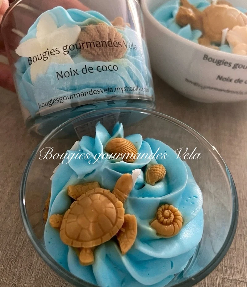 Bougie gourmande tortue Bougie parfumée noix de coco Bougie chantilly Bougie artisanale Bougie végétale Idée cadeau