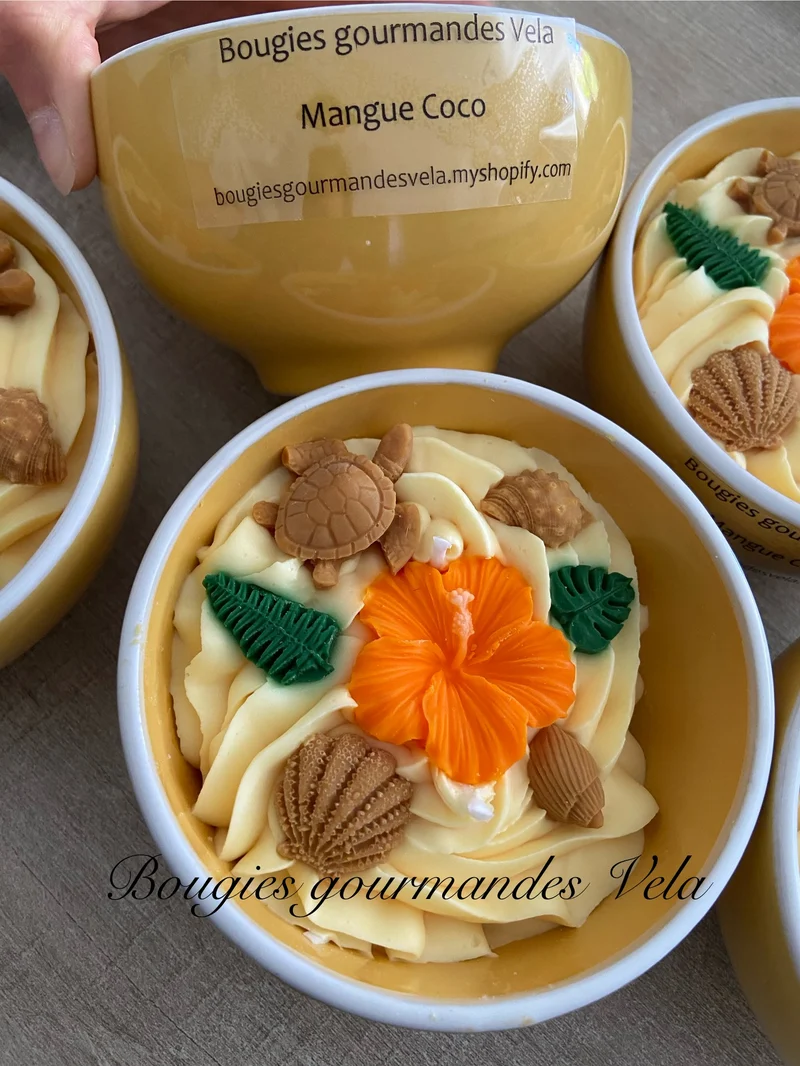 Bougie gourmande mangue coco Bougie parfumée Bougie chantilly Bougie artisanale Bougie végétale Idée cadeau