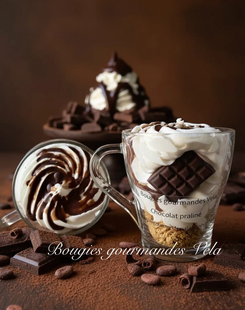 Coffret 2 bougies gourmandes parfum fruits rouges parfum chocolat praliné Bougie chantilly Bougie artisanale Bougie végétale Idée cadeau