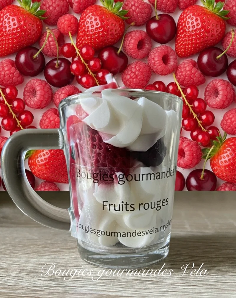 Coffret 2 bougies gourmandes parfum fruits rouges parfum chocolat praliné Bougie chantilly Bougie artisanale Bougie végétale Idée cadeau