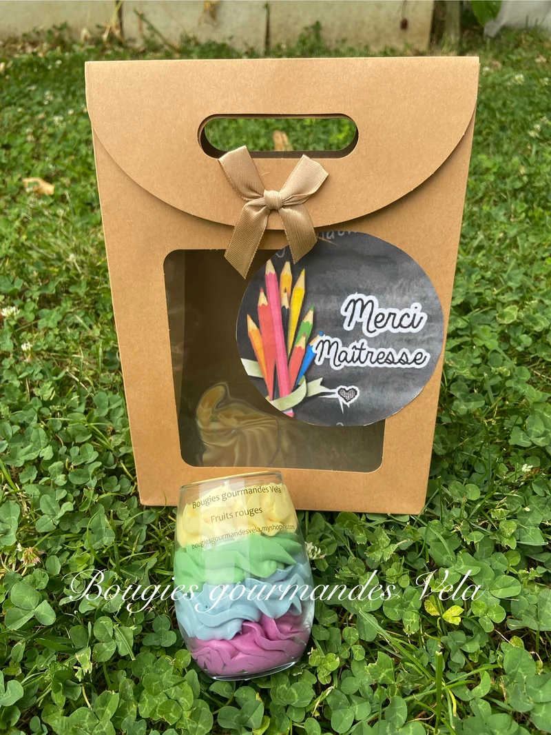 Coffret Merci maîtresse Bougie gourmande arc en ciel Bougie parfumée fruits rouges Bougie chantilly Bougie artisanale Bougie végétale Idée cadeau