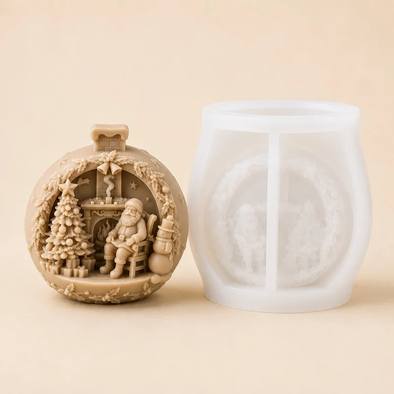 Stampo in Silicone Pallina di Natale - Babbo Natale con Camino