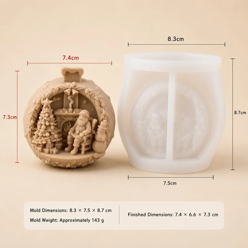 Stampo in Silicone Pallina di Natale - Babbo Natale con Camino