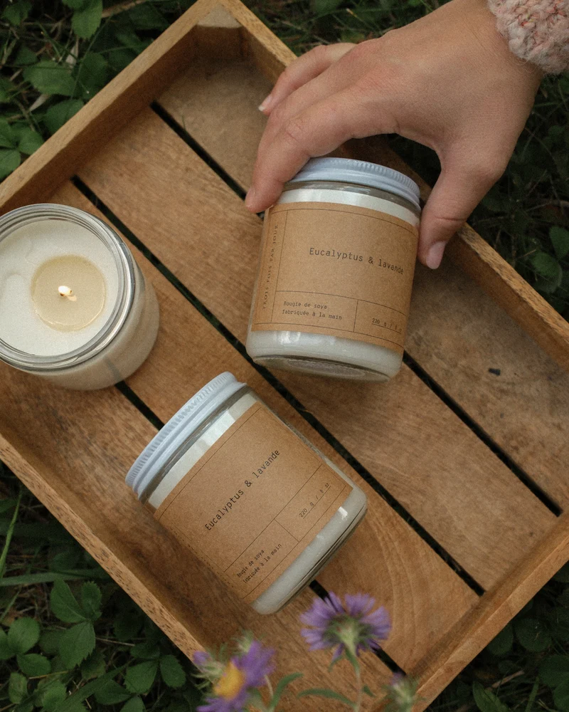 Bougie de soya — Eucalyptus & lavande — 8 oz (50 heures)