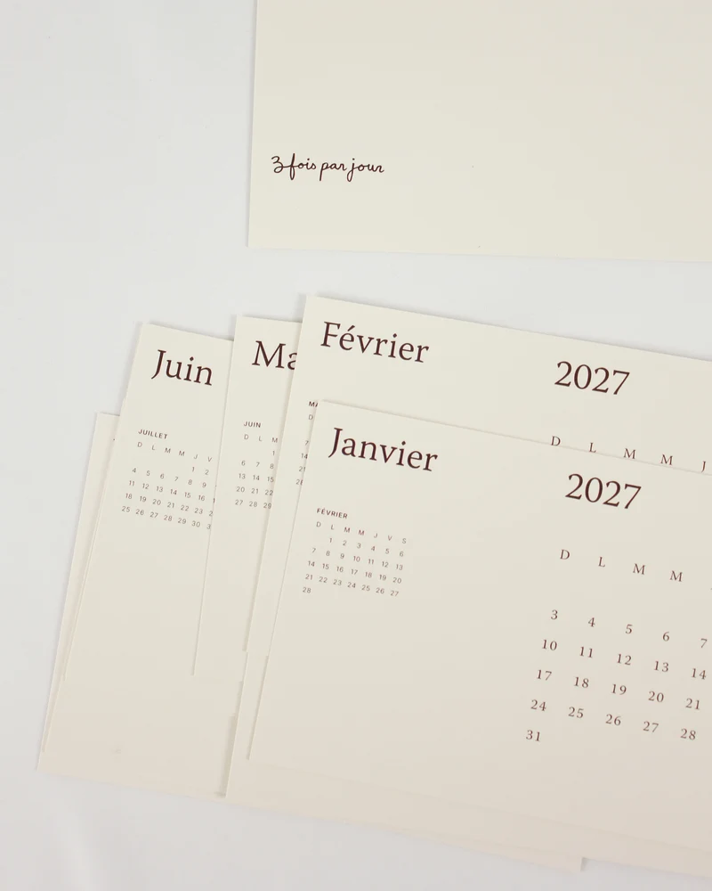 Fiches pour calendrier de bureau — 2027