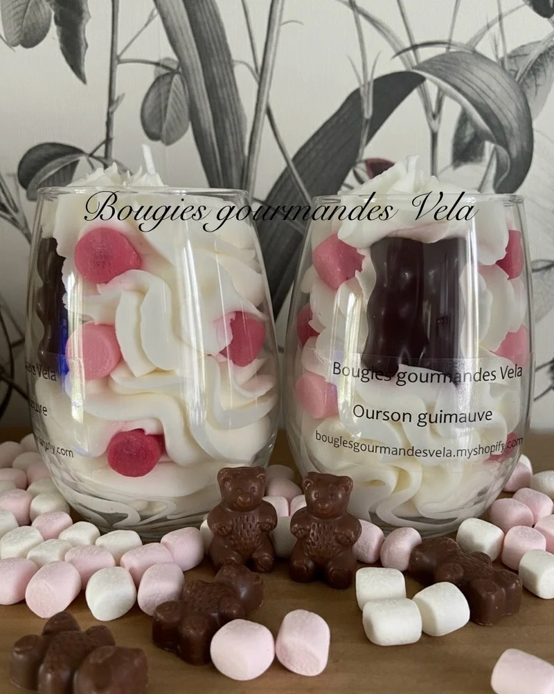 Bougie gourmande ourson guimauve parfumée Bougie chantilly Bougie artisanale Bougie végétale Idée cadeau