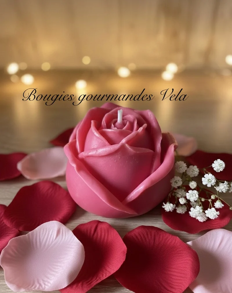 Bougie fleur rose Idée cadeau Saint Valentin