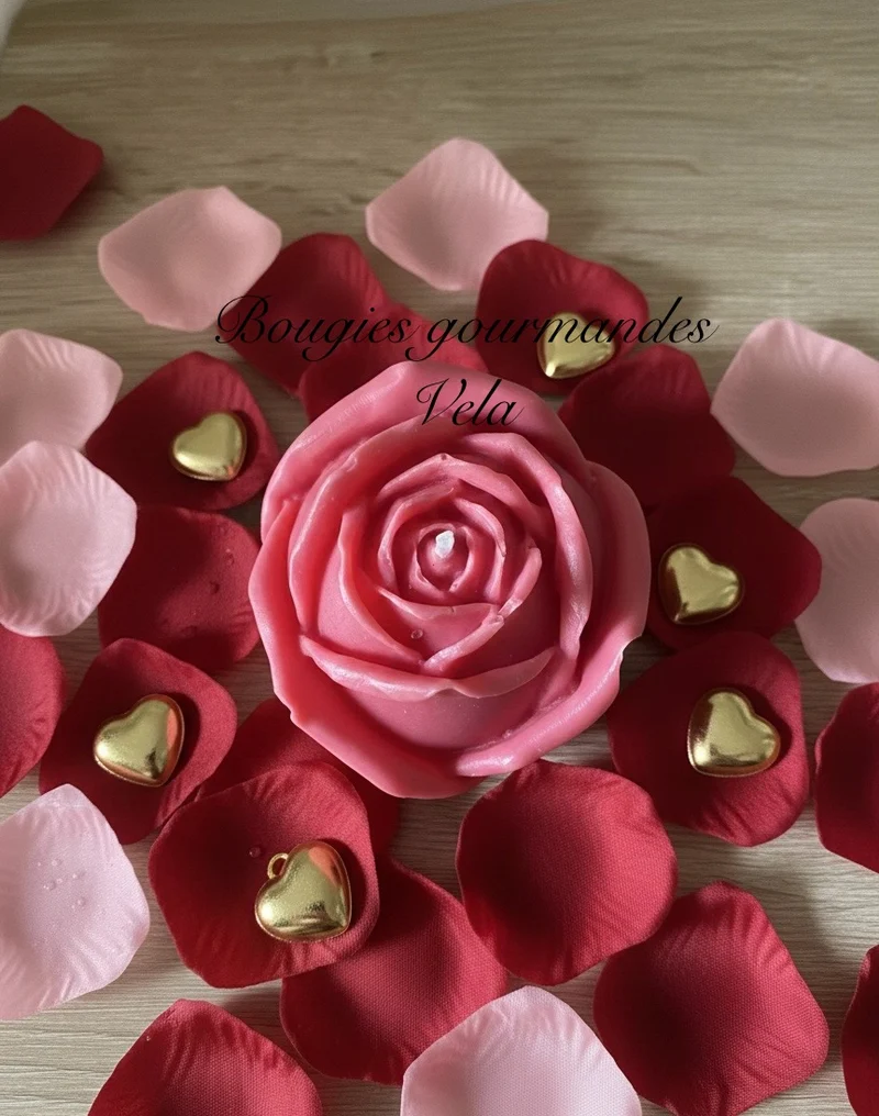Bougie fleur rose Idée cadeau Saint Valentin