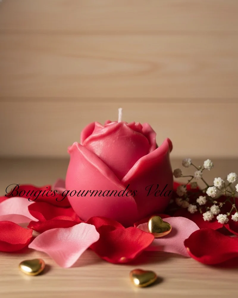 Bougie fleur rose Idée cadeau Saint Valentin