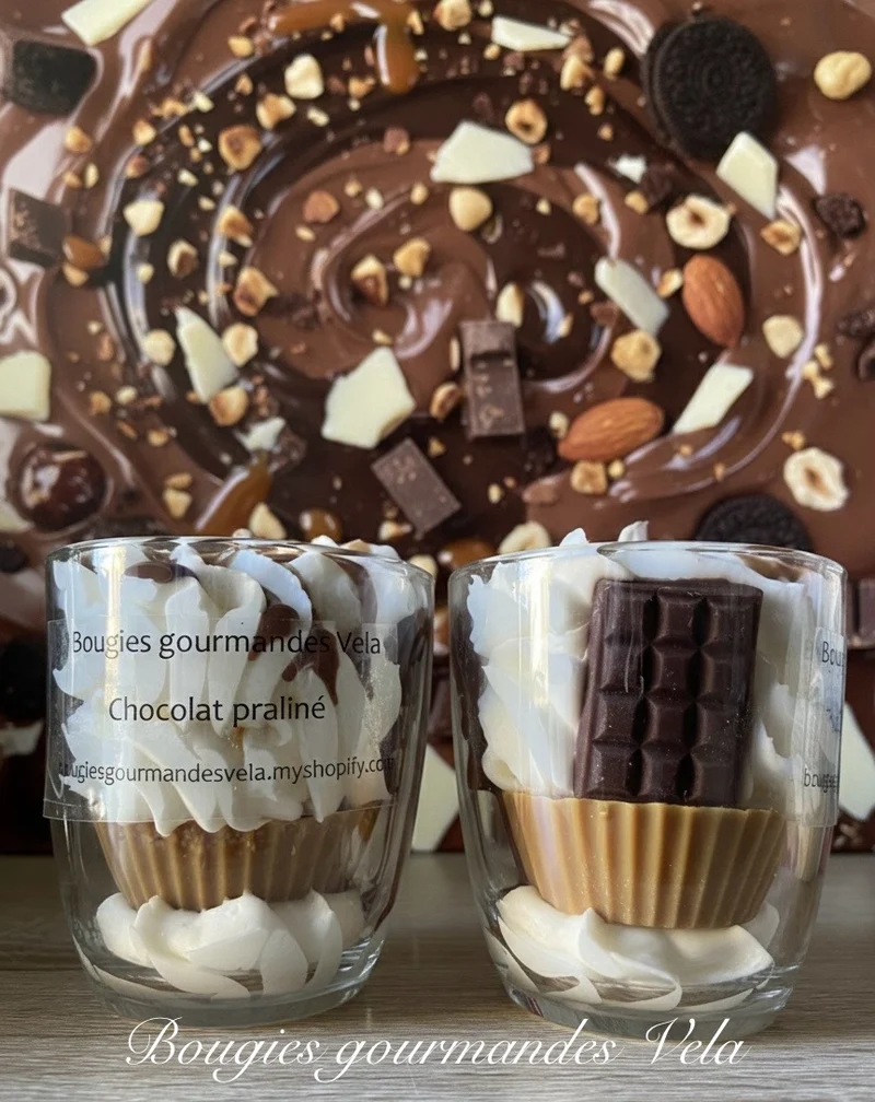 Bougie gourmande Bougie parfumée chocolat praliné Bougie cup cake Bougie chantilly Bougie artisanale Bougie végétale Idée cadeau