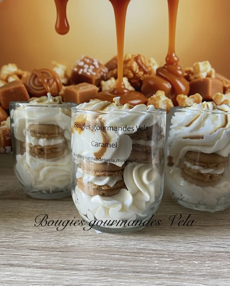 Bougie gourmande parfum caramel Bougie chantilly macarons Bougie artisanale Bougie végétale Idée cadeau