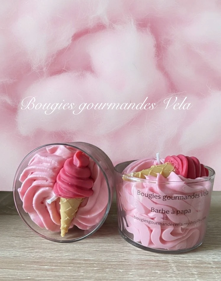 Bougie gourmande Bougie barbe à papa Bougie parfumée barbe à papa Bougie rose Bougie chantilly Bougie artisanale Bougie végétale Idée cadeau