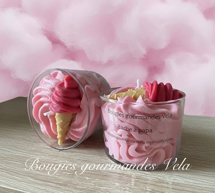 Bougie gourmande Bougie barbe à papa Bougie parfumée barbe à papa Bougie rose Bougie chantilly Bougie artisanale Bougie végétale Idée cadeau