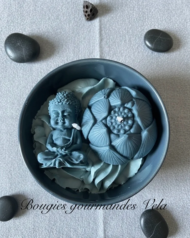 Bougie gourmande Bougie bouddha lotus Bougie parfum douceur réconfortante Bougie chantilly Bougie artisanale Bougie végétale Idée cadeau