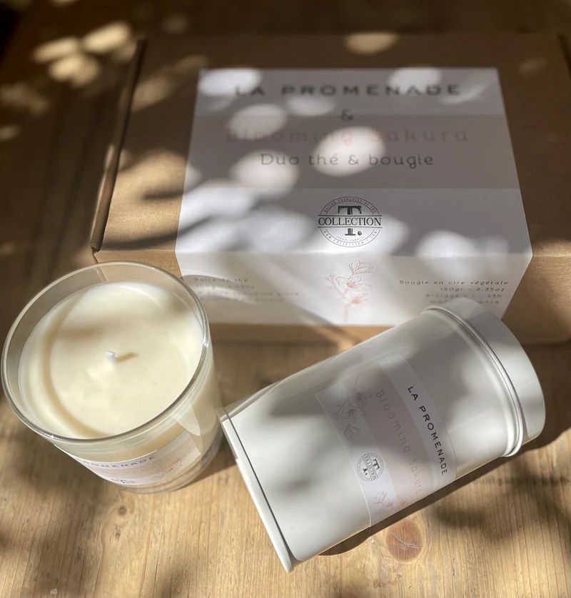 Coffret bougie parfumée et thé Sakura