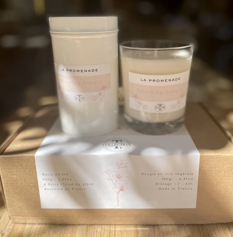 Coffret bougie parfumée et thé Sakura