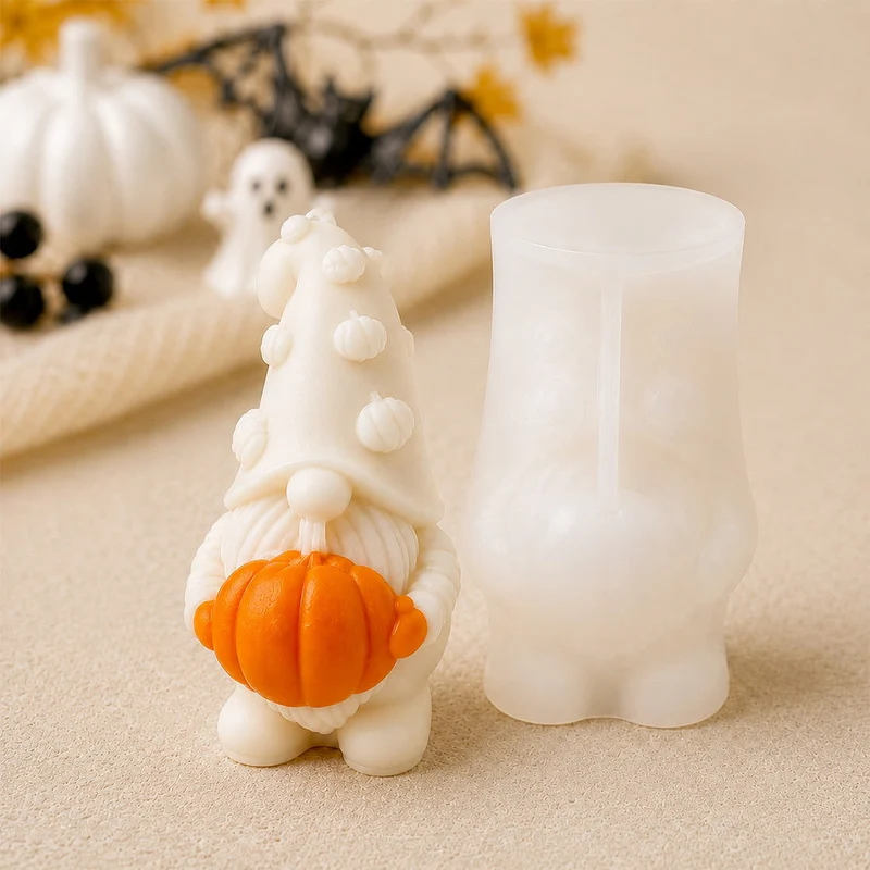Moule bougie Lutin de Noël avec citrouille - Silicone