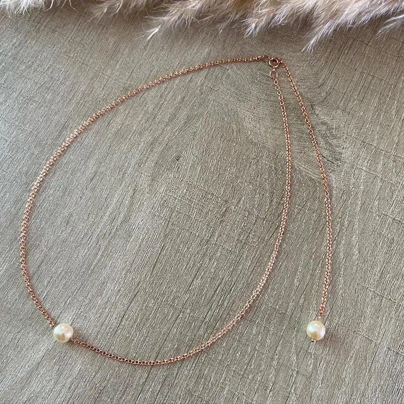 Collier mariee Collier de dos perles nacrées ivoires chaine fine rose gold Bijoux mariage Bijoux mariee