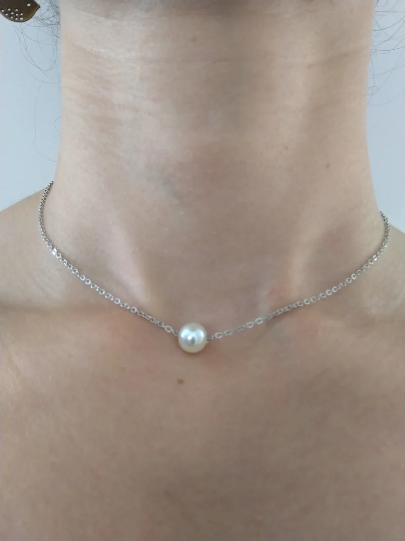 Collier mariee Collier de dos perles nacrées ivoires chaine fine argentée Bijoux mariage Bijoux mariee