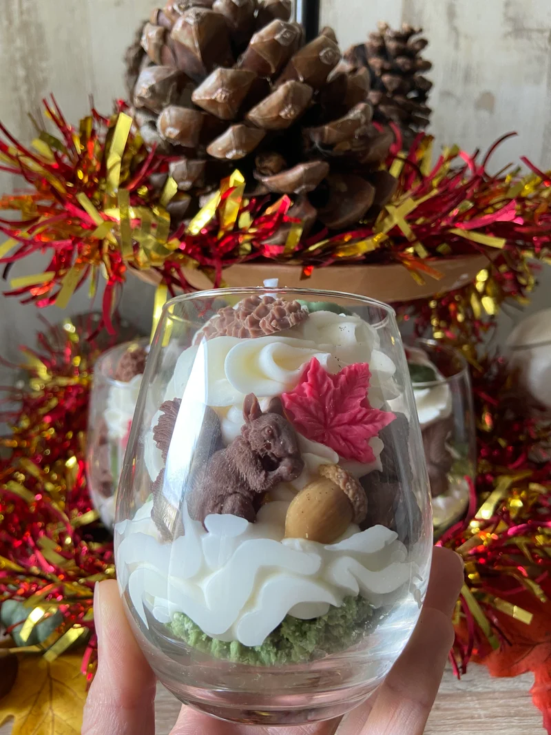 Bougie gourmande écureuil Bougie parfumée fleur de coton Bougie chantilly Bougie artisanale Bougie végétale Idée cadeau noel