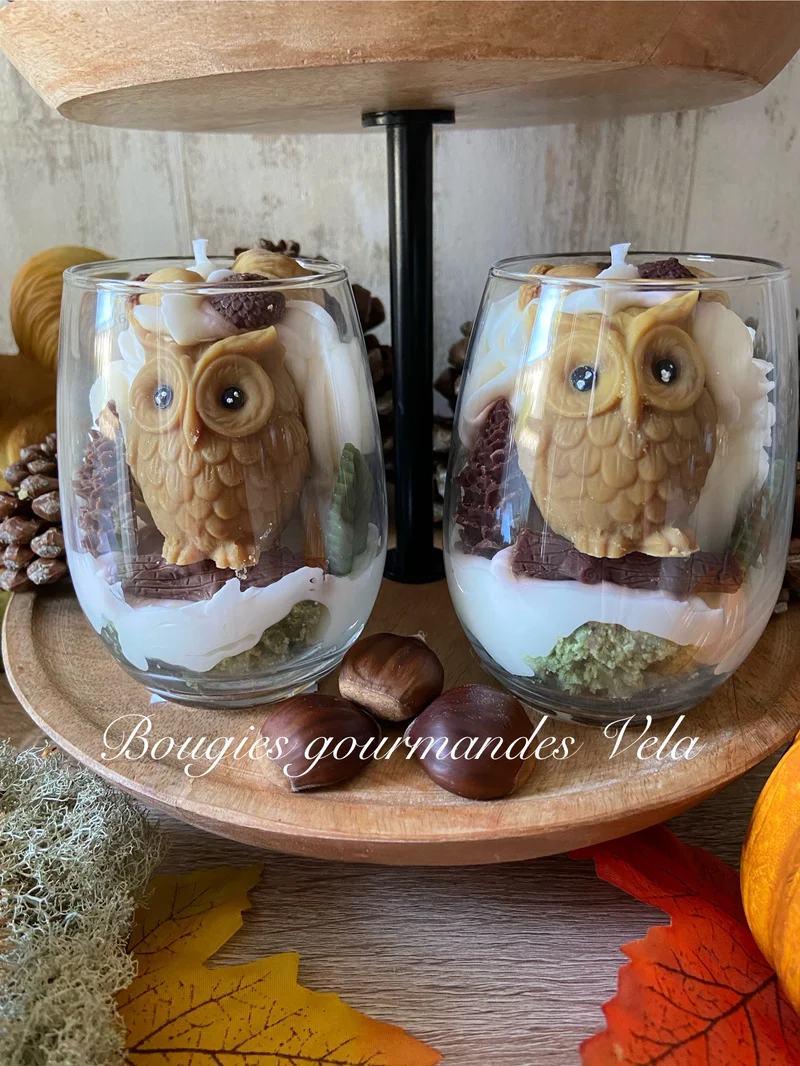 Bougie gourmande Bougie Le hibou de la forêt Bougie parfumée Bougie automne Bougie chantilly Bougie artisanale Bougie végétale Idée cadeau