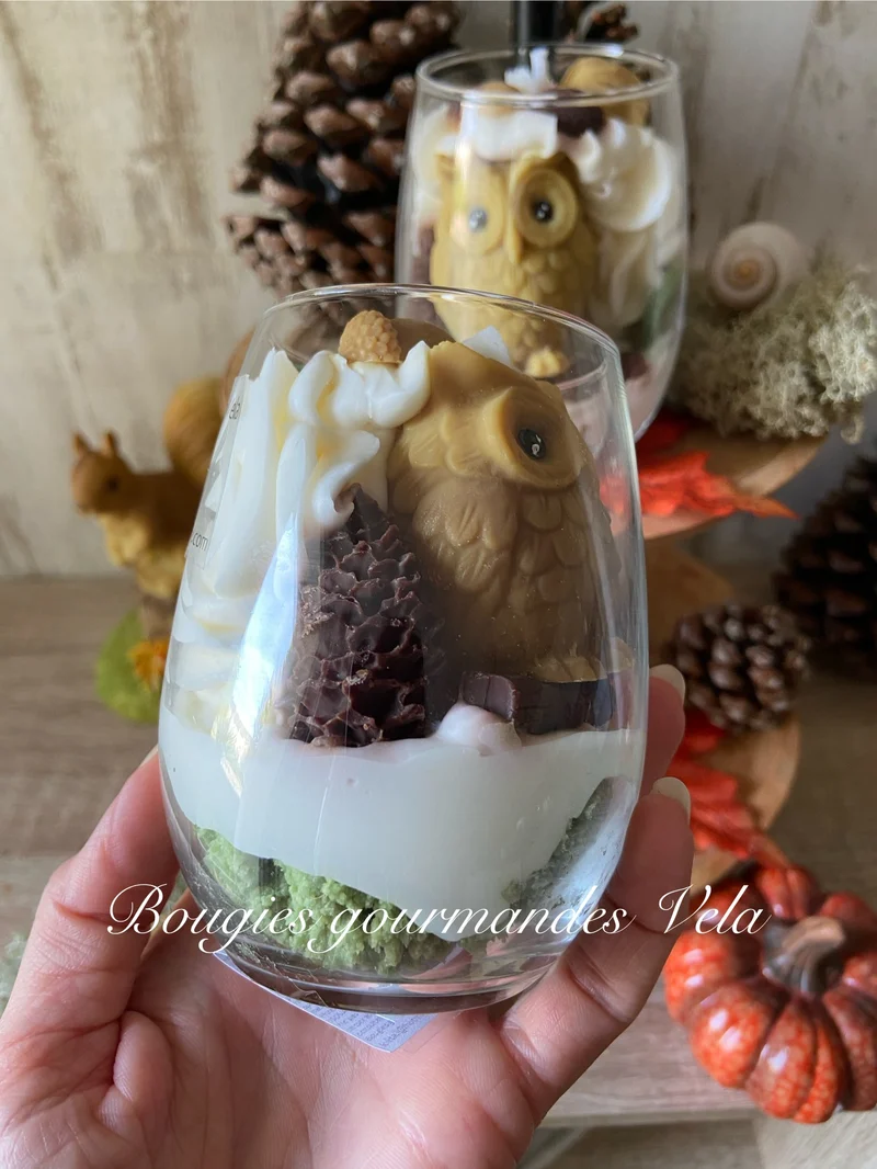 Bougie gourmande Bougie Le hibou de la forêt Bougie parfumée Bougie automne Bougie chantilly Bougie artisanale Bougie végétale Idée cadeau