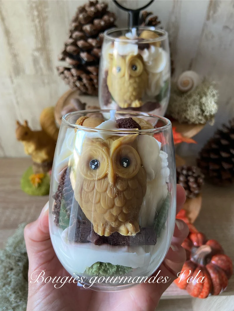 Bougie gourmande Bougie Le hibou de la forêt Bougie parfumée Bougie automne Bougie chantilly Bougie artisanale Bougie végétale Idée cadeau