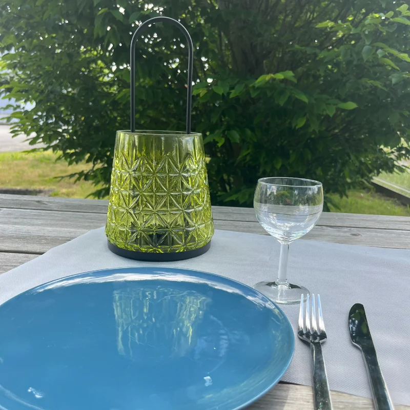 Lanterne verte transparente pour bougie chauffe-plat