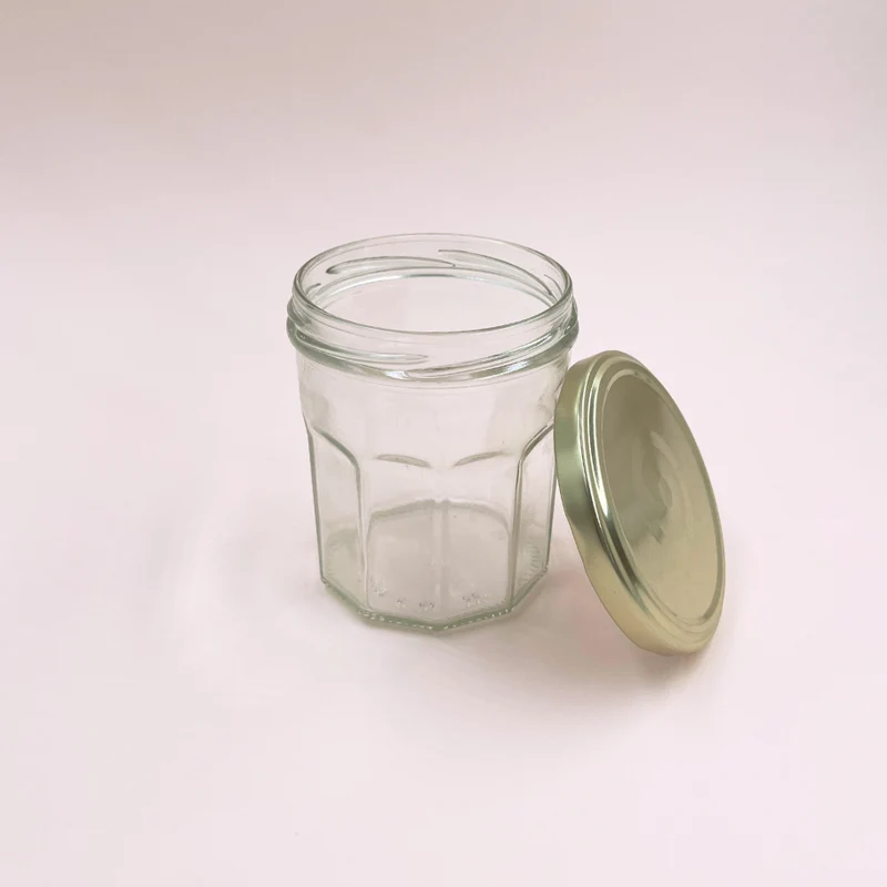 Verre type pot à confiture avec couvercle doré 380 ml / bougie 240 g