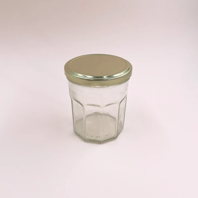 Verre type pot à confiture avec couvercle doré 380 ml / bougie 240 g