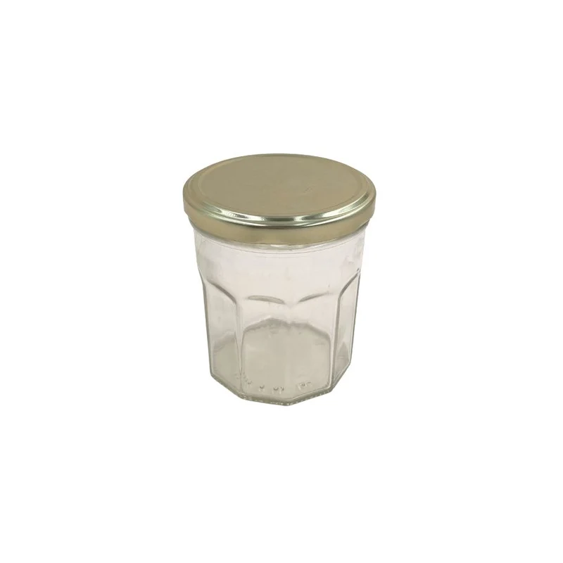 Verre type pot à confiture avec couvercle doré 380 ml / bougie 240 g