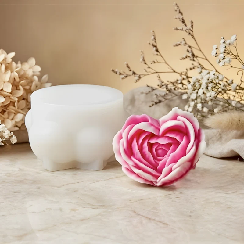 Moule bougie Rose en cœur - Silicone