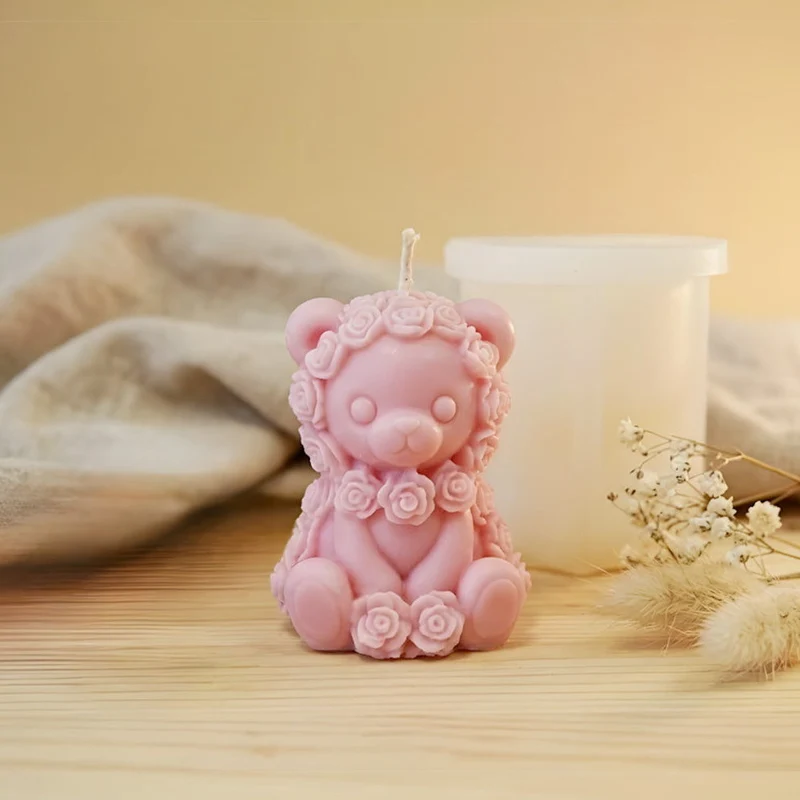 Moule bougie Ours roses - Silicone
