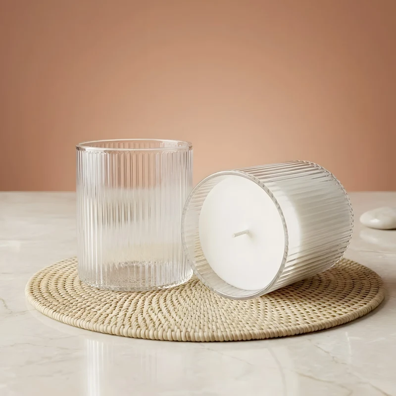 Verre bougie strié Transparent - 330 ml