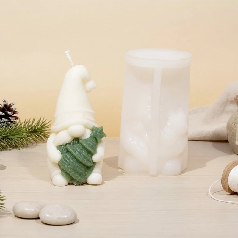 Moule bougie Lutin de Noël avec sapin - Silicone