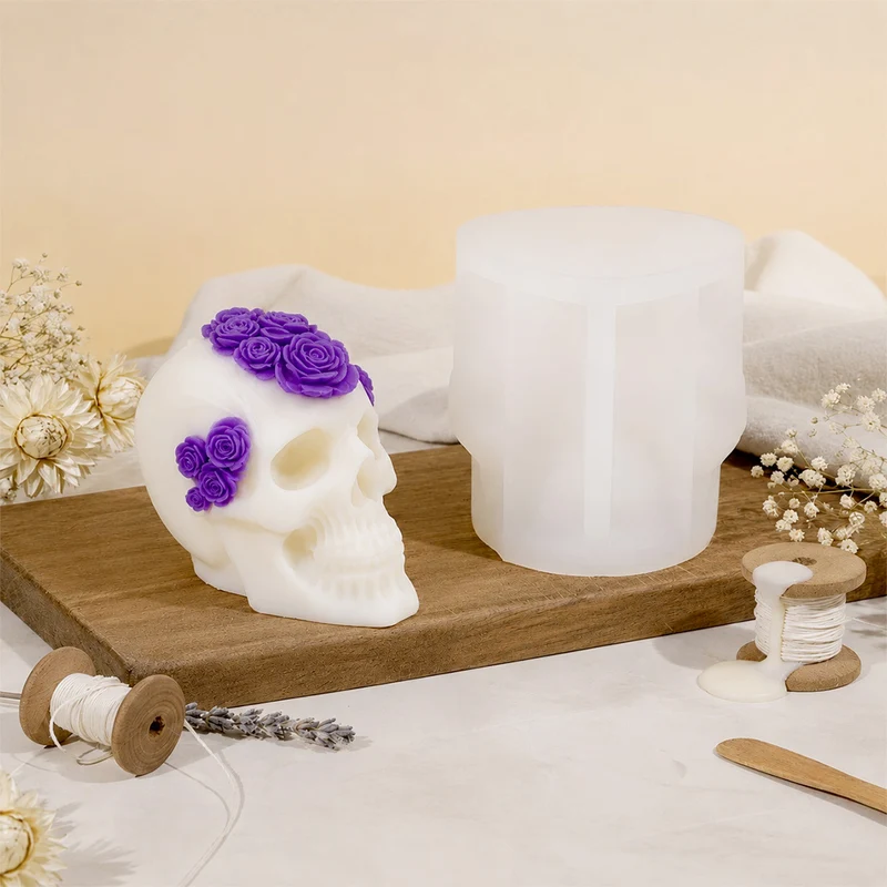 Moule bougie Crâne fleuri - Silicone