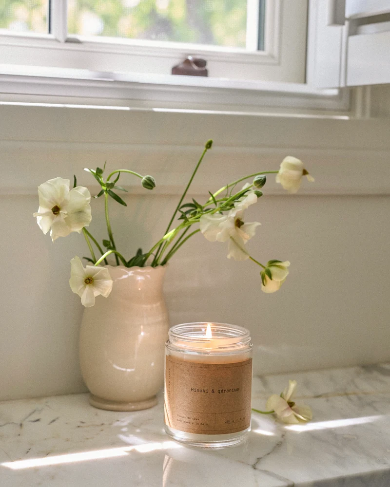 Bougie de soya — Hinoki & géranium — 8 oz (50 heures)