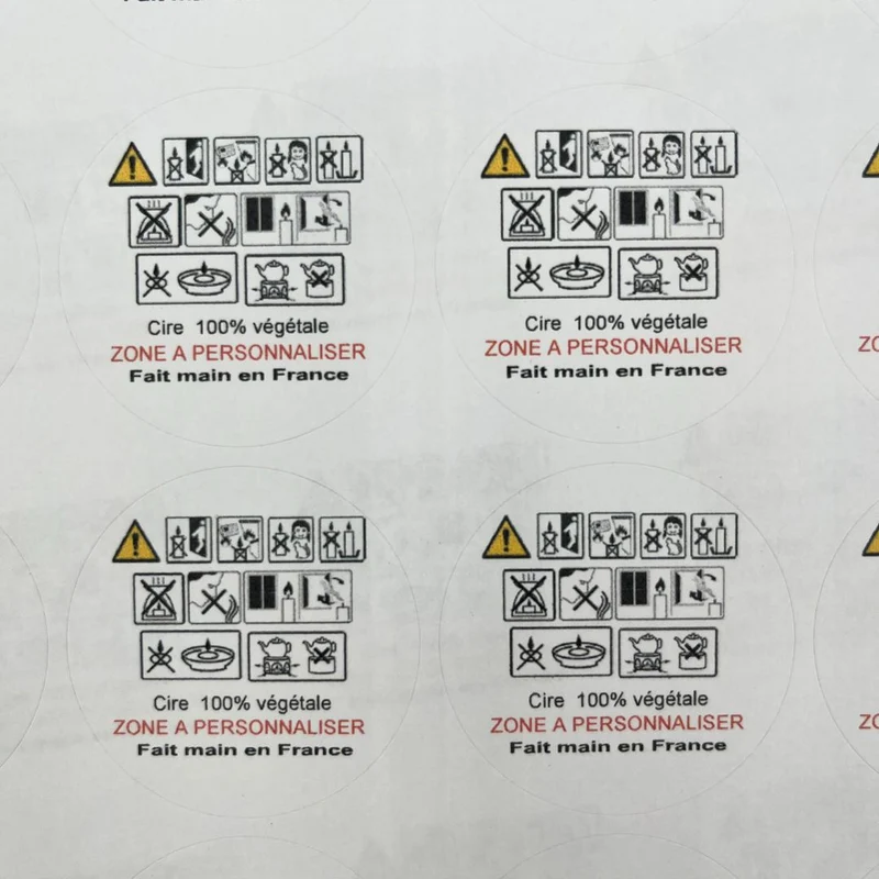 Etiquettes de sécurité personnalisées pour bougies coulées