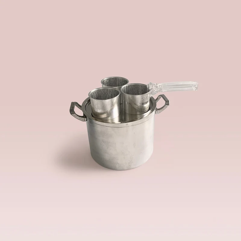Fondoir pour cire en aluminium avec 3 récipients (bain-marie)