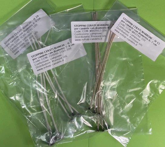 Campioni stoppini cerati per candele nei contenitori - 3 pz. per 4 tipi