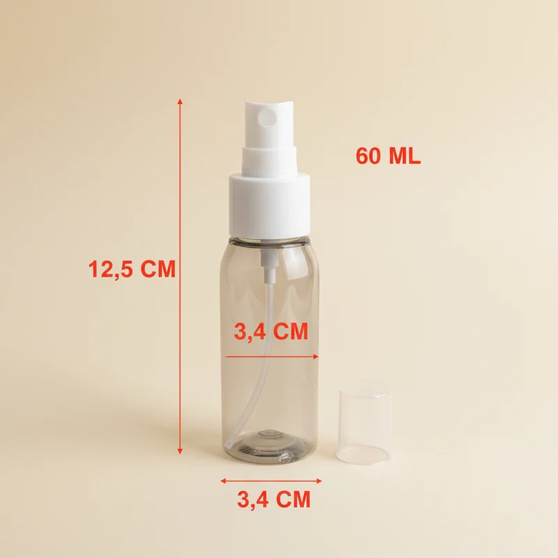 Bottiglia spray con nebulizzatore 60 ml, colore trasparente grigio, confezione da 5 pz