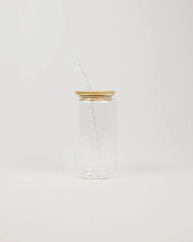 Verre de transport, couvercle en bambou & paille réutilisable